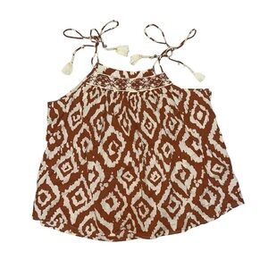 Haute Hippie orange white ikat embroidered tank top women’s size large